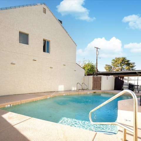 Swim in the communal pool to cool off in the Arizona heat