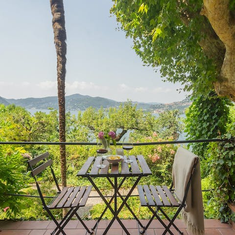 Take in the beautiful lake and mountain vistas from the terrace
