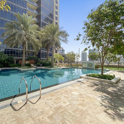 Make morning swims in the delightful shared pool part of your new routine