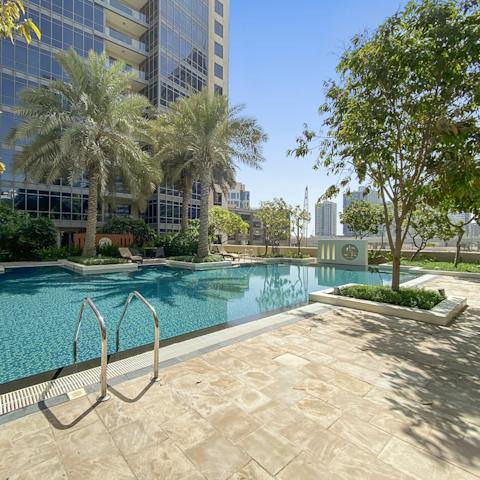 Make morning swims in the delightful shared pool part of your new routine