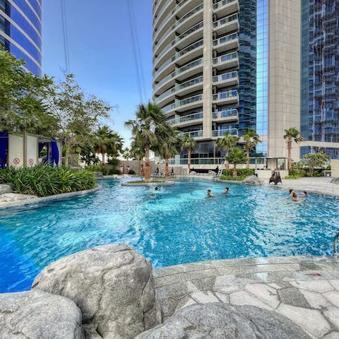 Cool off with a refreshing swim in the communal pool