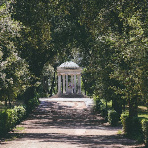 Spend an afternoon exploring Villa Borghese and its beautiful gardens, a thirteen-minute walk away