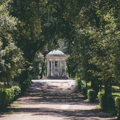 Spend an afternoon exploring Villa Borghese and its beautiful gardens, a thirteen-minute walk away