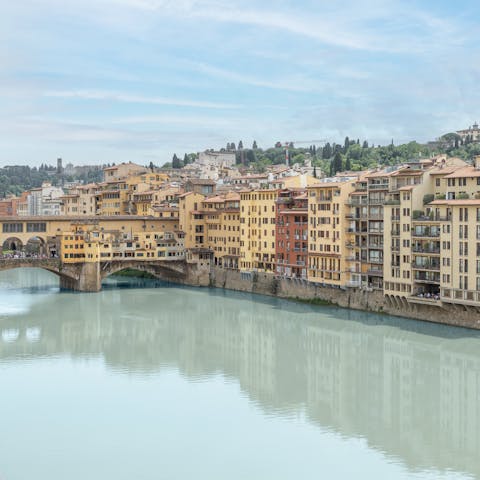 Enjoy views of Ponte Vecchio and Ponte Santa Trinita from this palazzo home