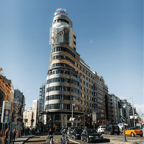 Stay just around the corner from Gran Via's shops, restaurants and shiny architecture