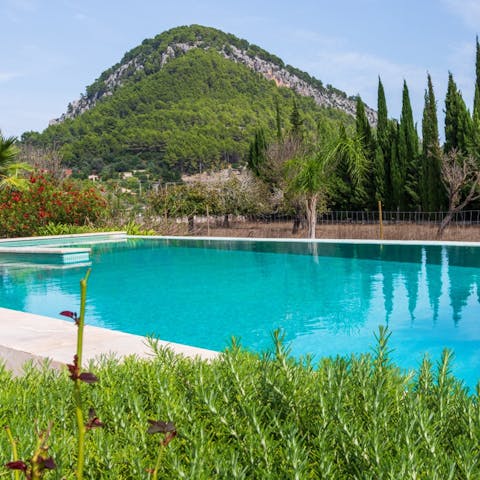Swim in the private pool with the Tramuntana foothills as your backdrop