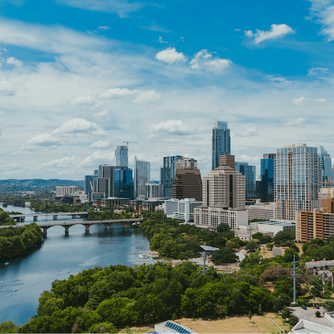 Experience the fun atmosphere, vibrant music scene and family-friendly ethos of Austin, 13 miles away