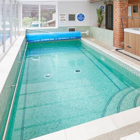 Float, swim and splash in the shared indoor heated pool