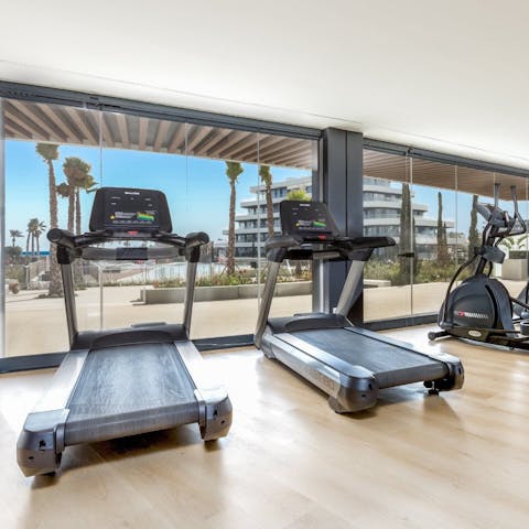 Stay on top of your fitness routine at the on-site gym