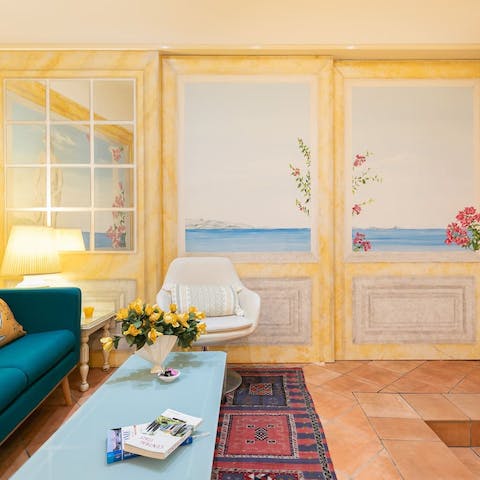 Admire the host's artistic talents with trompe-l'œil throughout the home