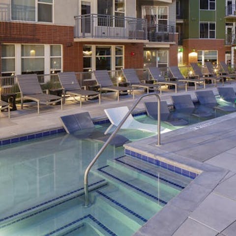 Take a morning swim in the building's outdoor pool