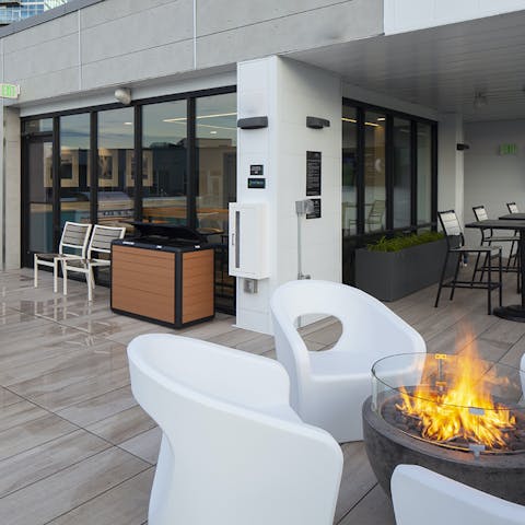 Head to the communal rooftop deck for drinks around the firepit