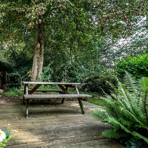 Picnic in the shade of the beautiful trees just outside the home