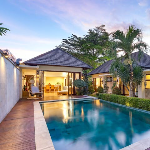 Enjoy a sunset swim in the pristine private pool