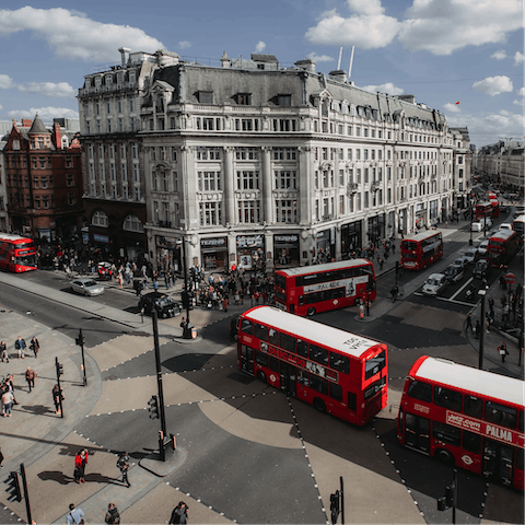 Treat yourself to some retail therapy on Oxford Street, a three-minute walk away