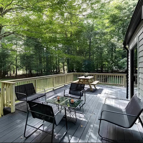Listen to the birds sing as you sip your morning coffee on the deck