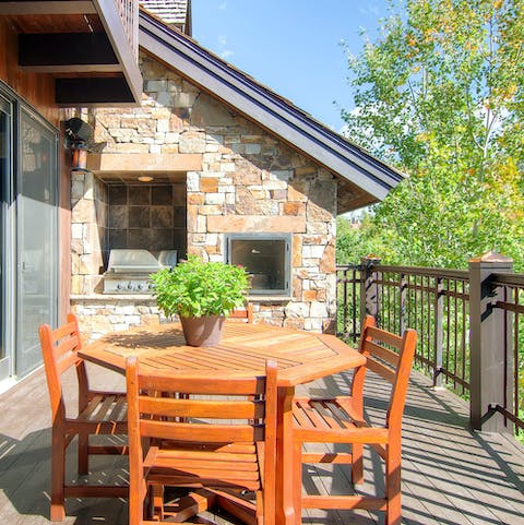 Grill up dinner and dine alfresco out on the deck
