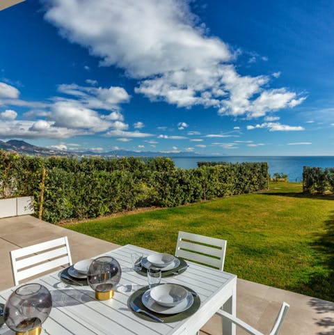 Enjoy stunning sea views as you dine alfresco on the terrace