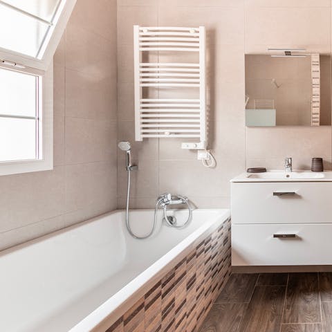 Treat yourself to an uninterrupted soak in the home's bathtub