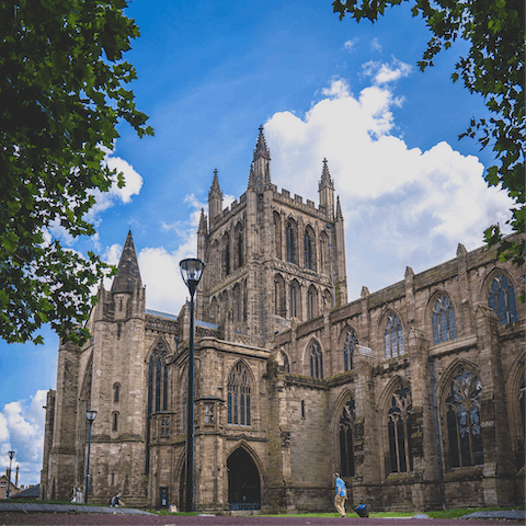 Drive into Hereford and visit the historical cathedral and its unique artefacts