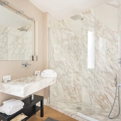 Pamper yourself in the beautiful marble bathrrooms