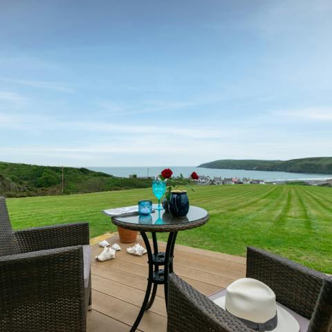 Gaze out to views of Aberdaron and the Irish Sea from the decking