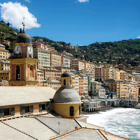 Admire the colourful buildings along the marina of Camogli