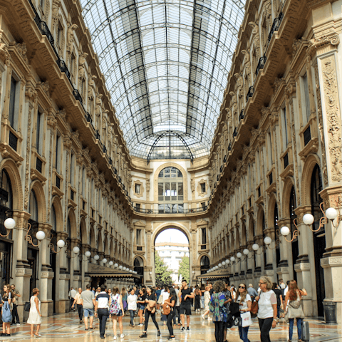 Visit the Galleria Vittorio Emanuele II, five minutes away on foot