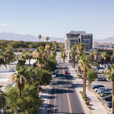 Ride a beach cruiser to Downtown Palm Springs, a five-minute cycle away