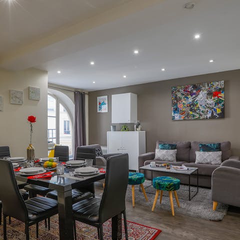 Sprawl out in the colourful and sociable living space 