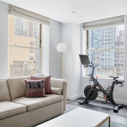 Take in city views from the sofa — or the saddle