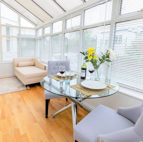 Feel like you're in a restaurant when dining in the conservatory sun room 