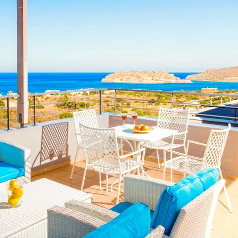 Feast on views of Spinalonga and Mirabello Bay over an alfresco meal