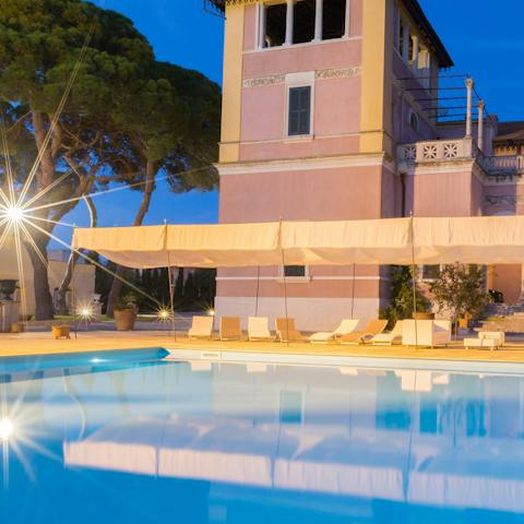 Take a moonlit dip in the private pool