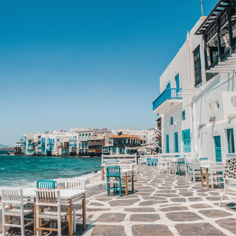 Hop in the car and be among the whitewashed architecture of Mykonos Town in ten minutes
