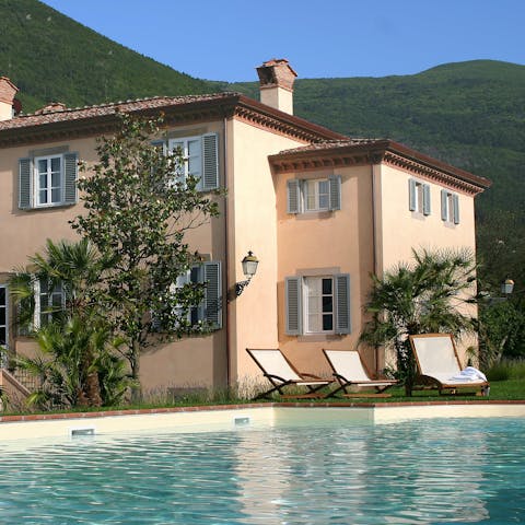 Soak up the magnificent views of the Tuscan hillsides from the private pool