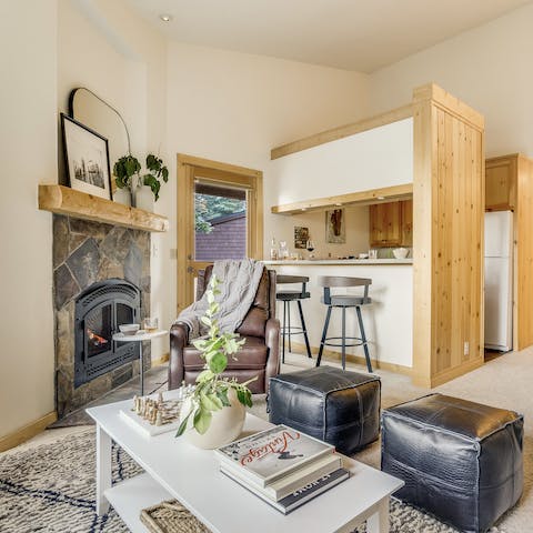 Warm up cold toes by the apartment's fireplace