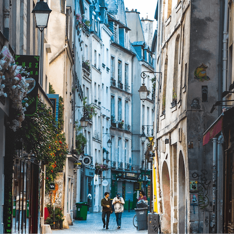 Stay in hip Le Marais, lined with bars, boutiques and art galleries