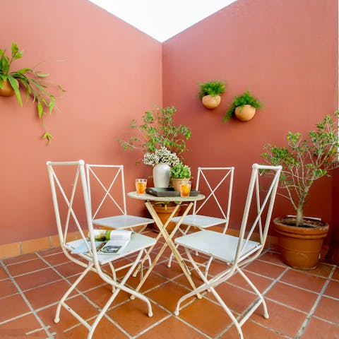 Dine alfresco with small tapas plates on the outdoor table