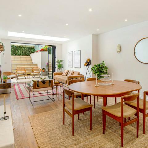 Find plenty of space for dining and relaxing in the open-plan living area
