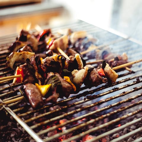 Grill lunch with fresh, Californian produce on the shared barbecue