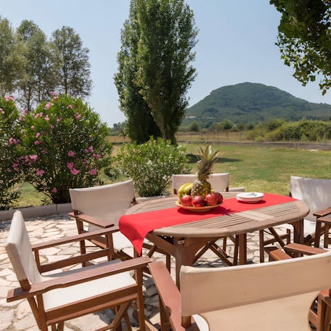 Soak up the surrounding scenery from the alfresco dining area