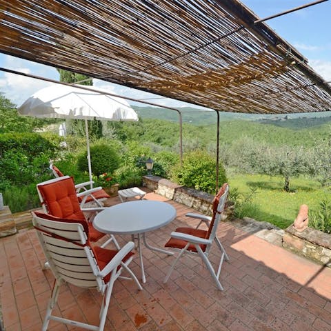 Sip a sundowner on the terrace while admiring Tuscan countryside views
