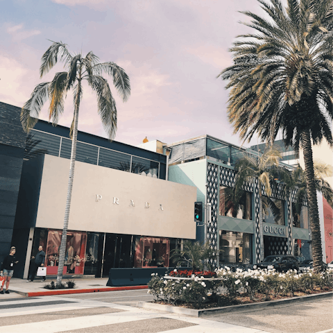 Treat yourself to a shopping trip on the luxe Rodeo Drive, seven minutes away by car