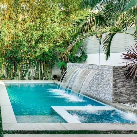 Spend peaceful mornings in your tranquil pool and Jacuzzi