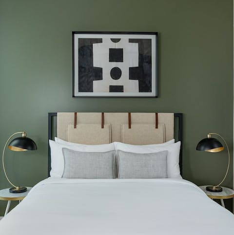 Sleep sound in the soothing, forest-green bedroom