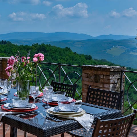Dine on home-cooked pici all'aglione with stunning landscape views