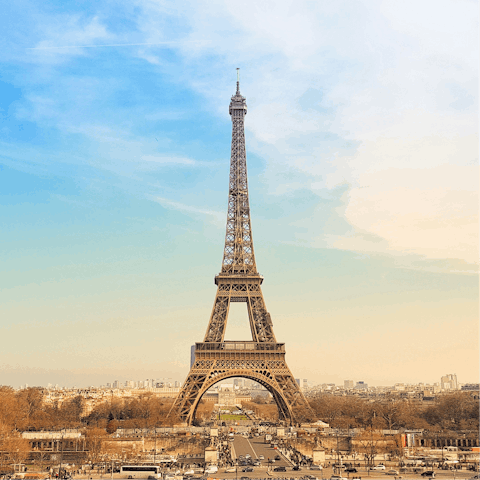 Begin your sightseeing adventure with a walk to the Eiffel Tower