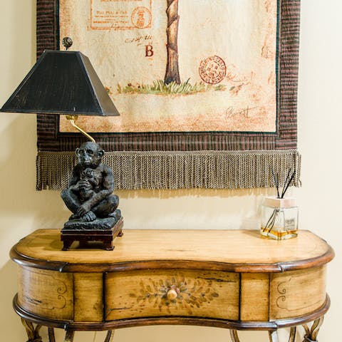Admire the antique pieces all around the house