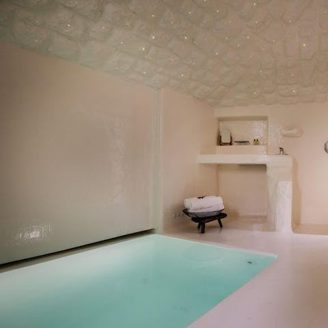 Treat yourself to a relaxing soak in the cave pool at the end of the day